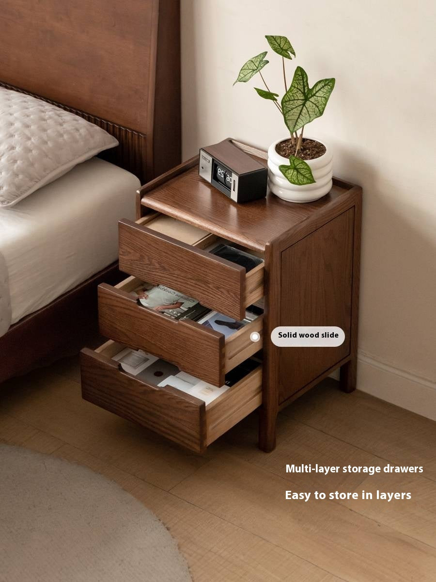 Rubberwood, Oak Solid Wood Simple Modern Style Nightstand