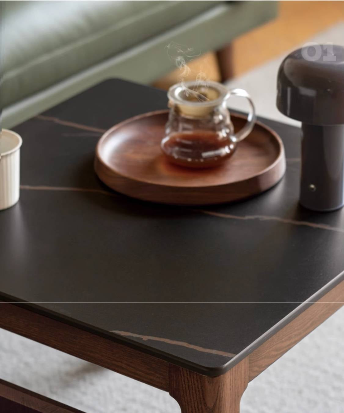 Oak, Black Walnut Solid Wood Modern Style Rock Plate Tea Table