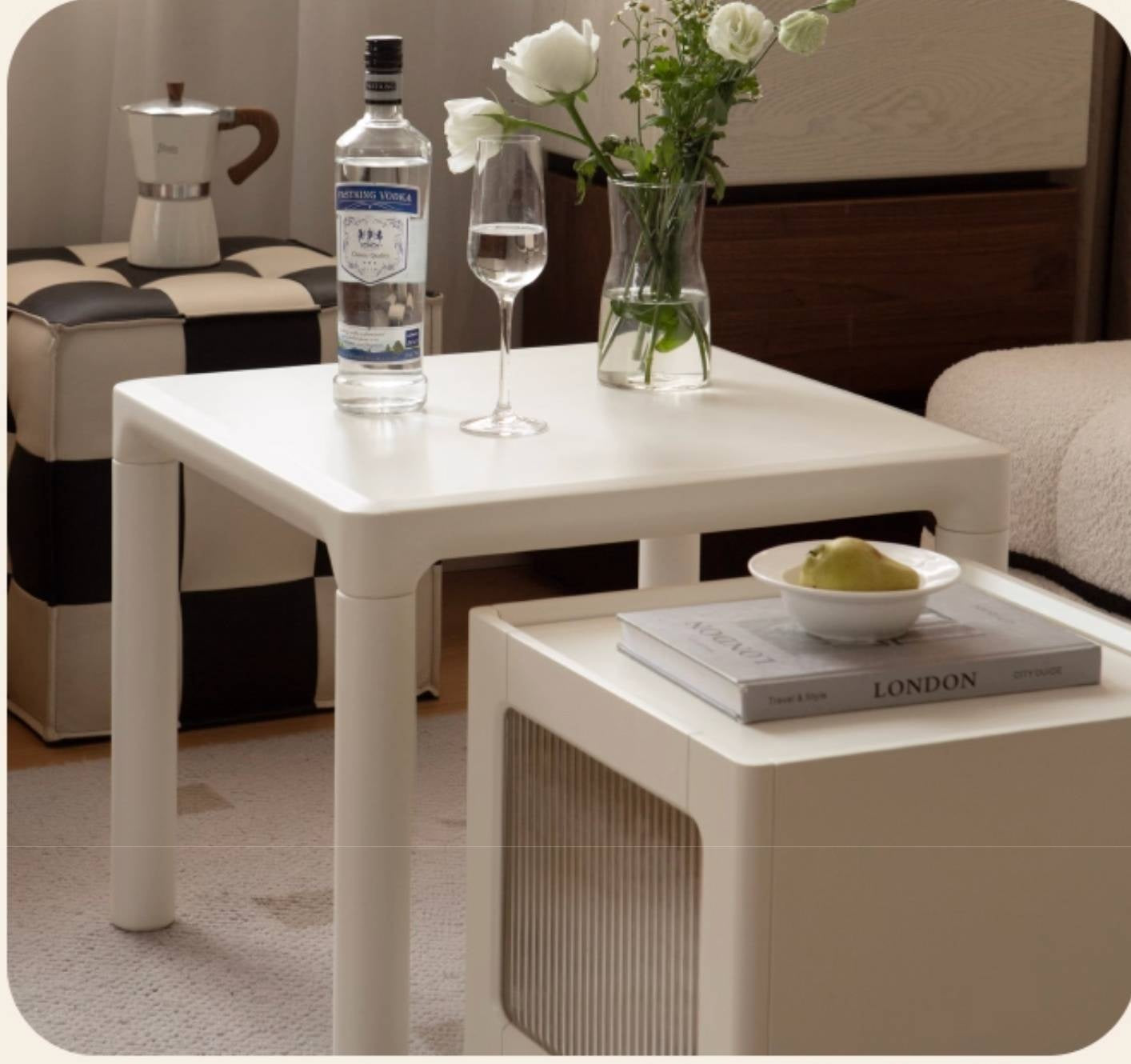 Poplar Solid Wood Cream Style Coffee Table Combination