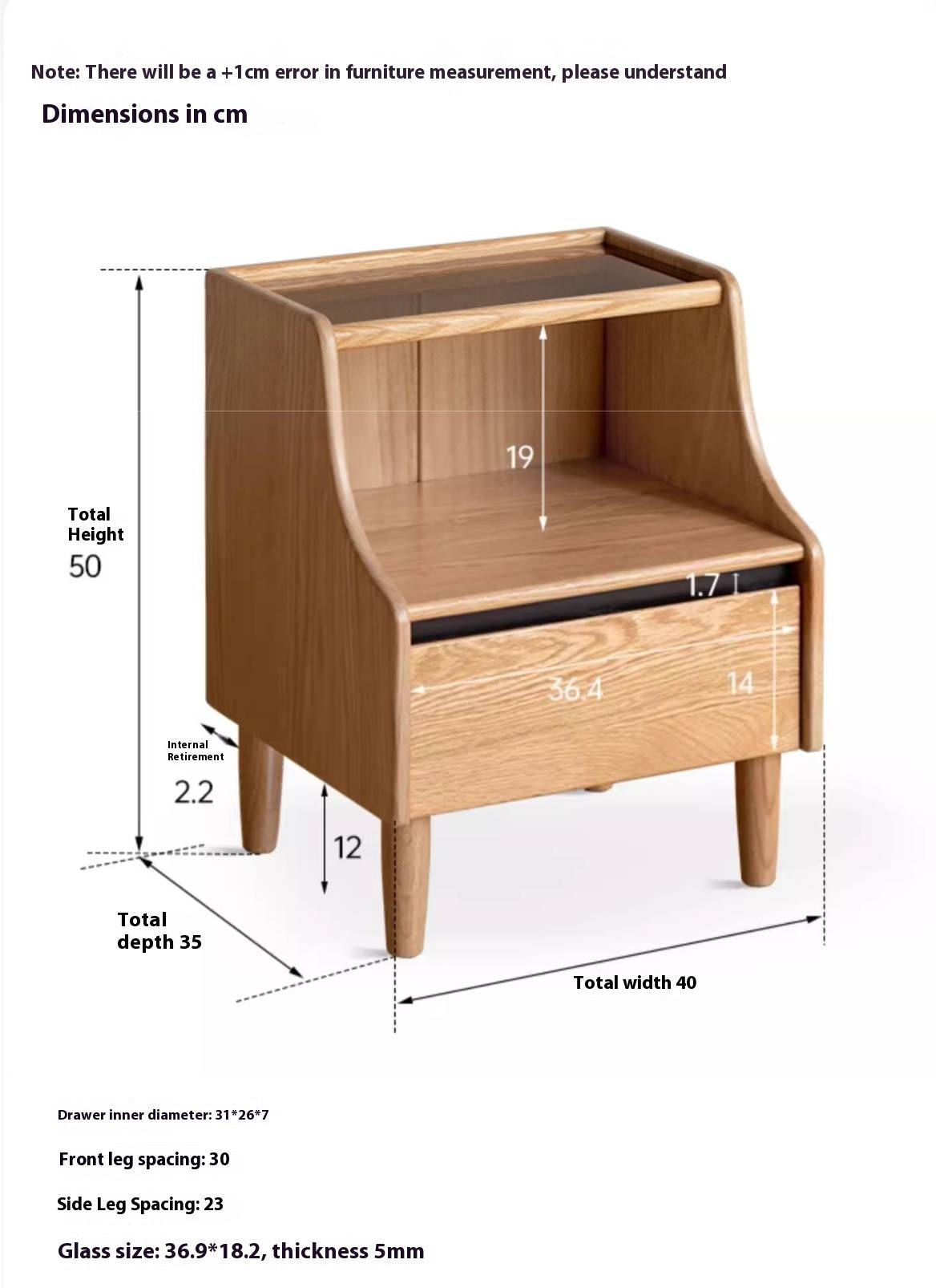 Rubberwood, Oak Solid Wood Log Style Nightstand