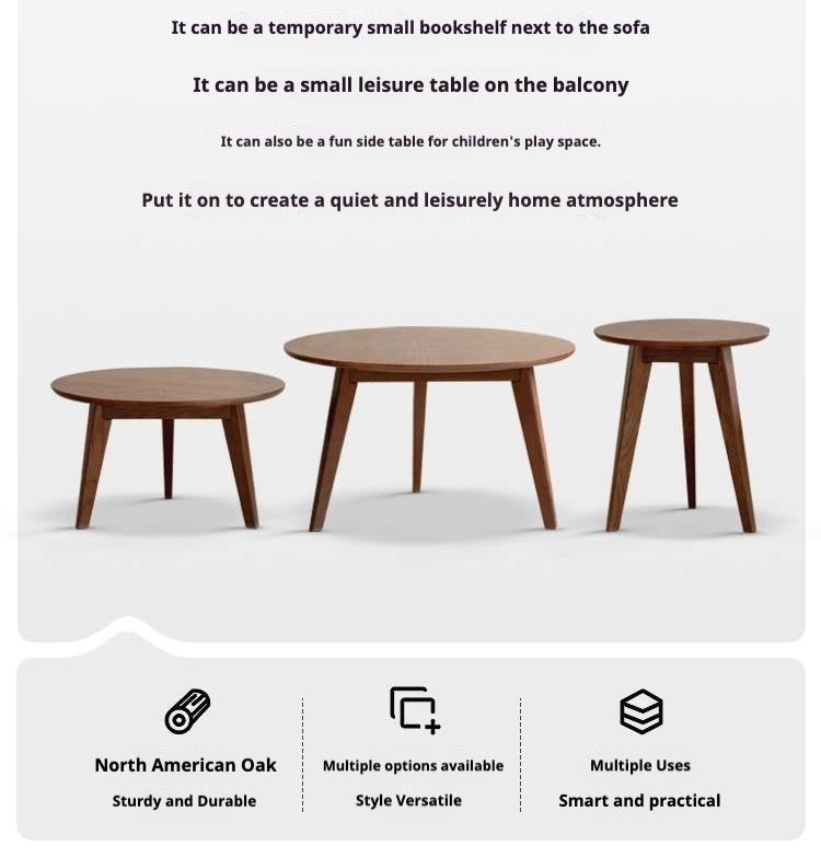 Oak, Solid Rubberwood Round Coffee Table Combination