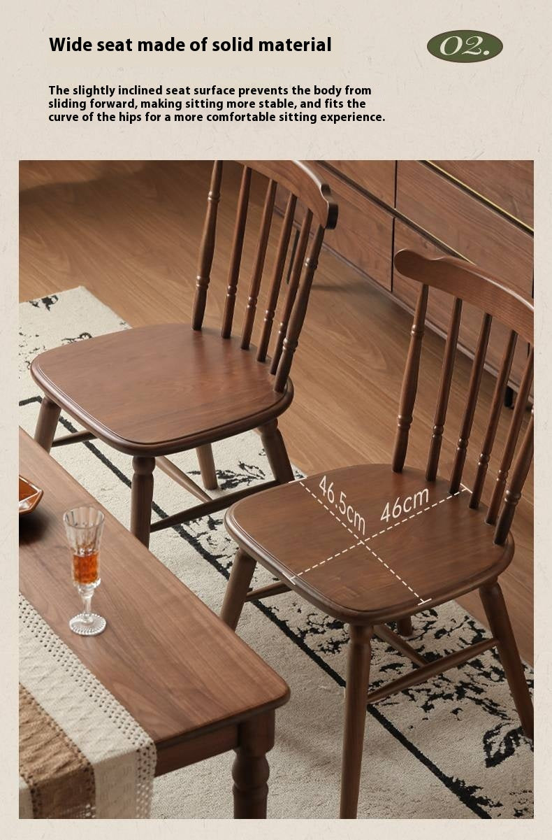 Set 4 pcs Black Walnut Solid Wood American Retro Style Dining Chair