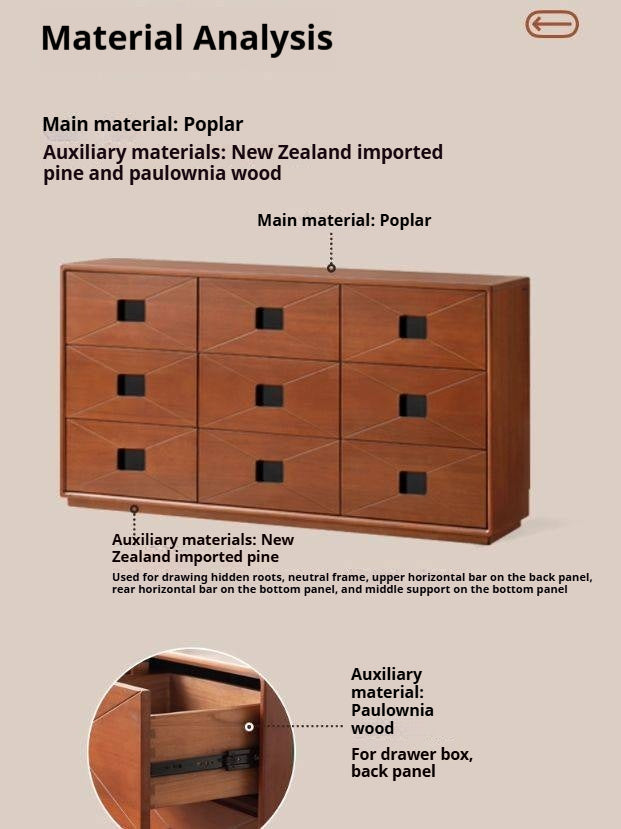 Poplar Solid Wood Medieval Style Drawer Cabinet