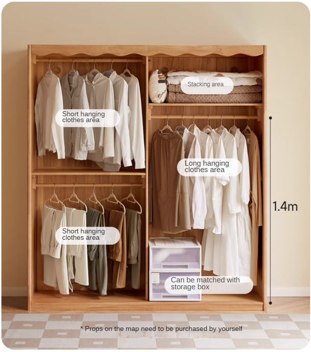 Solid Rubberwood Dustproof Layered Wardrobe