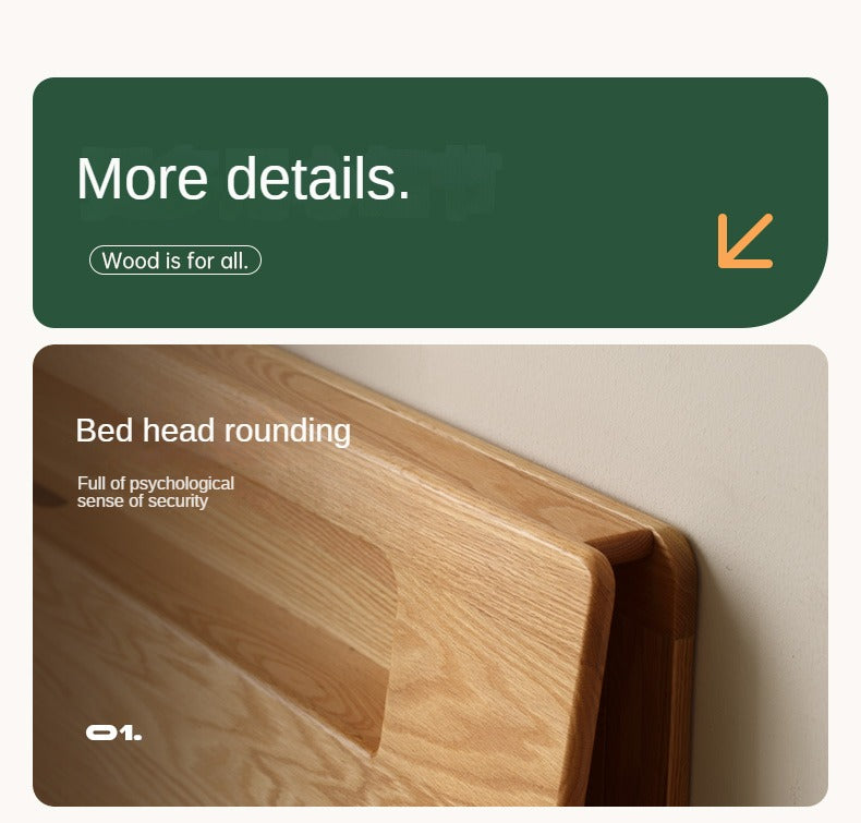 Oak solid wood bed with light and bookshelf