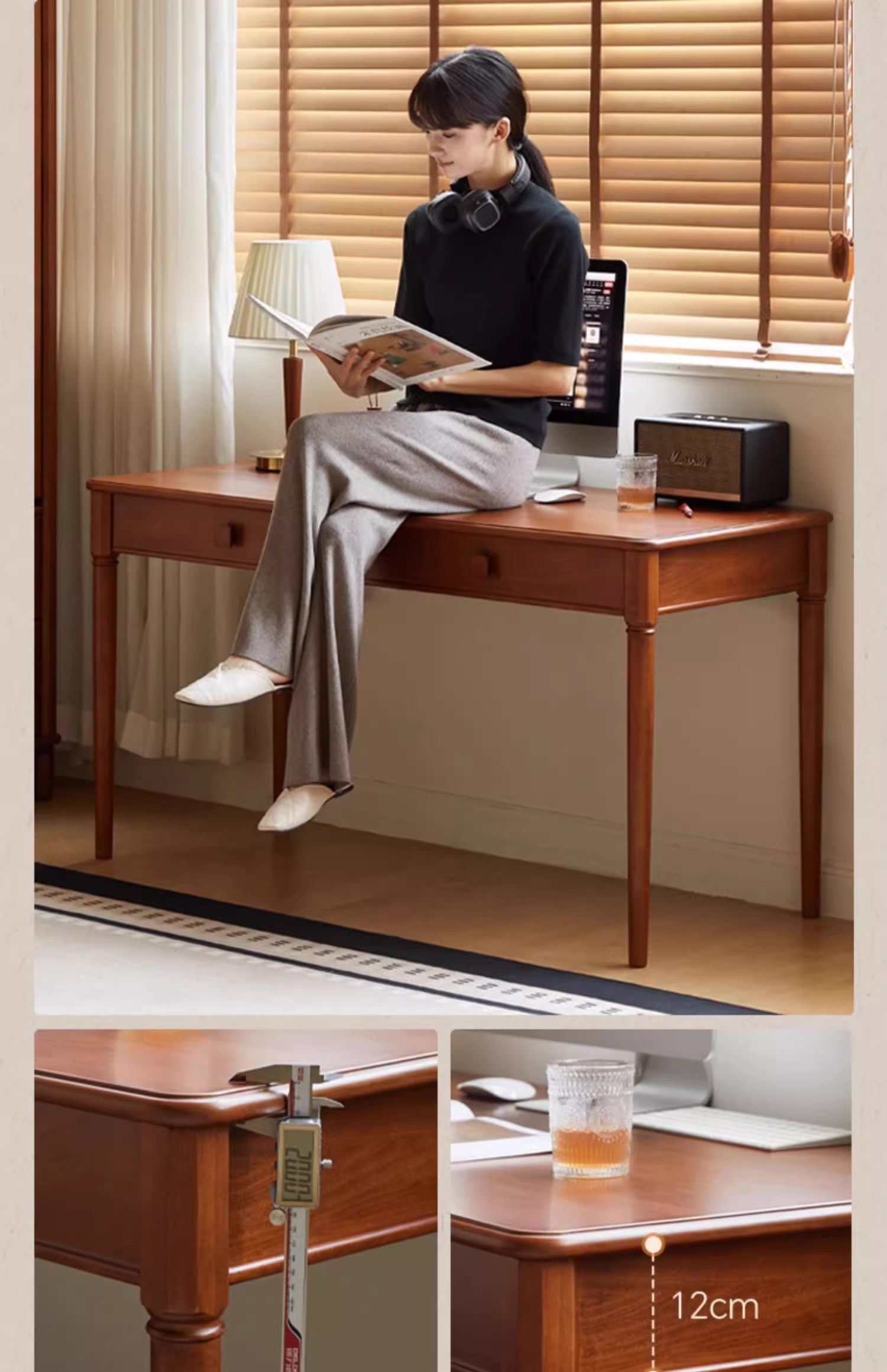 Tulip Tree Solid Wood Medieval Style Desk