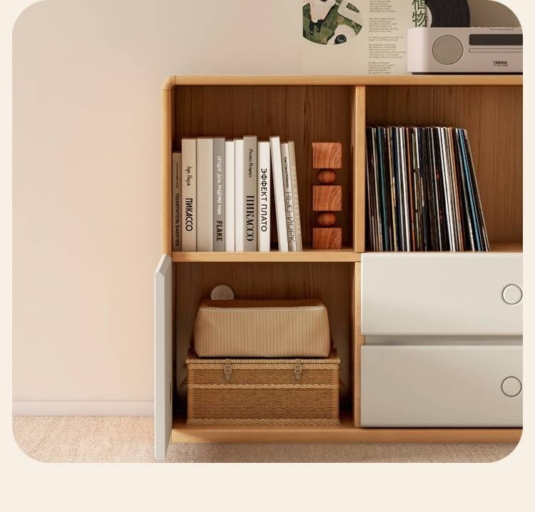 Solid Rubberwood Bookcase Cabinet