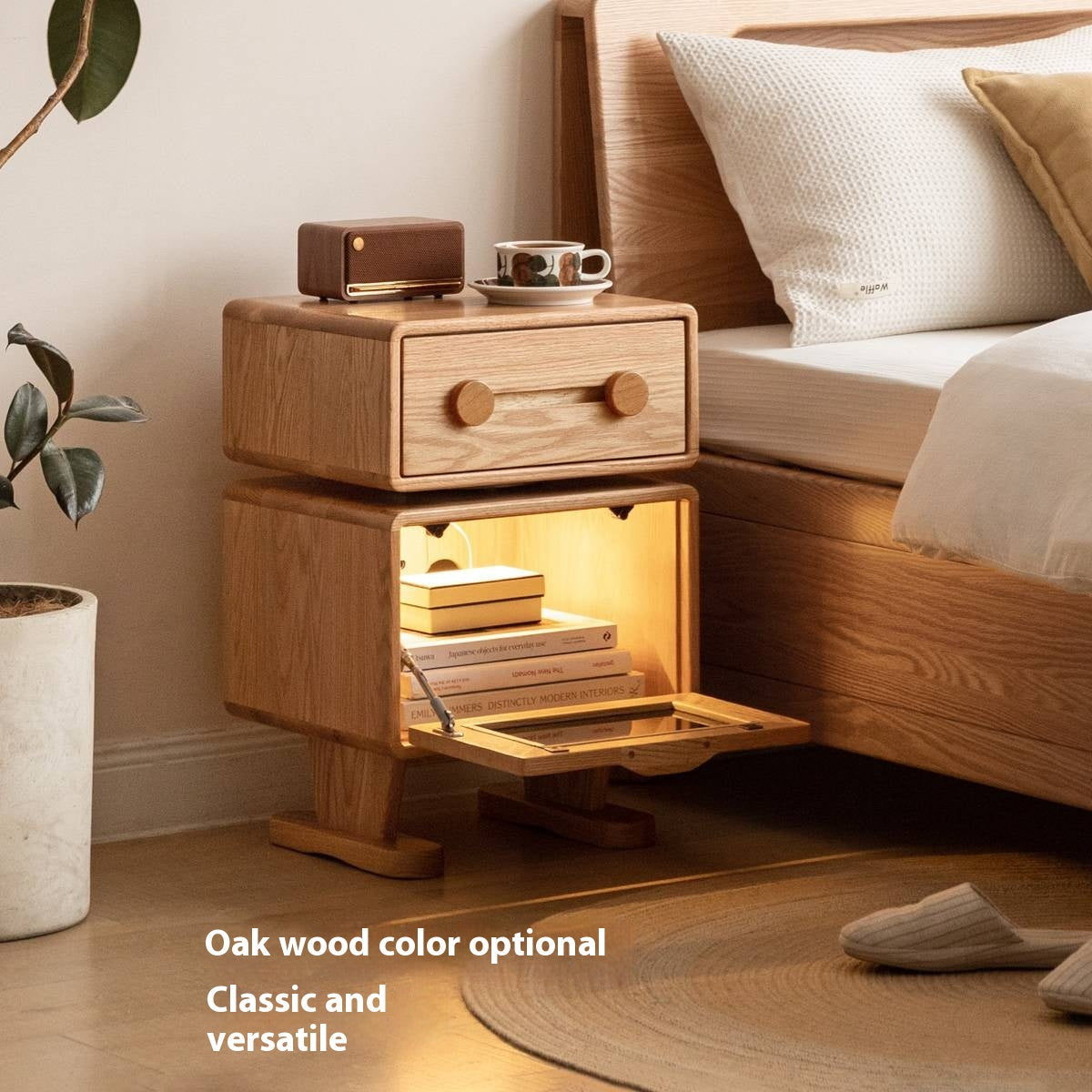 Solid Rubberwood Cream Style Nightstand