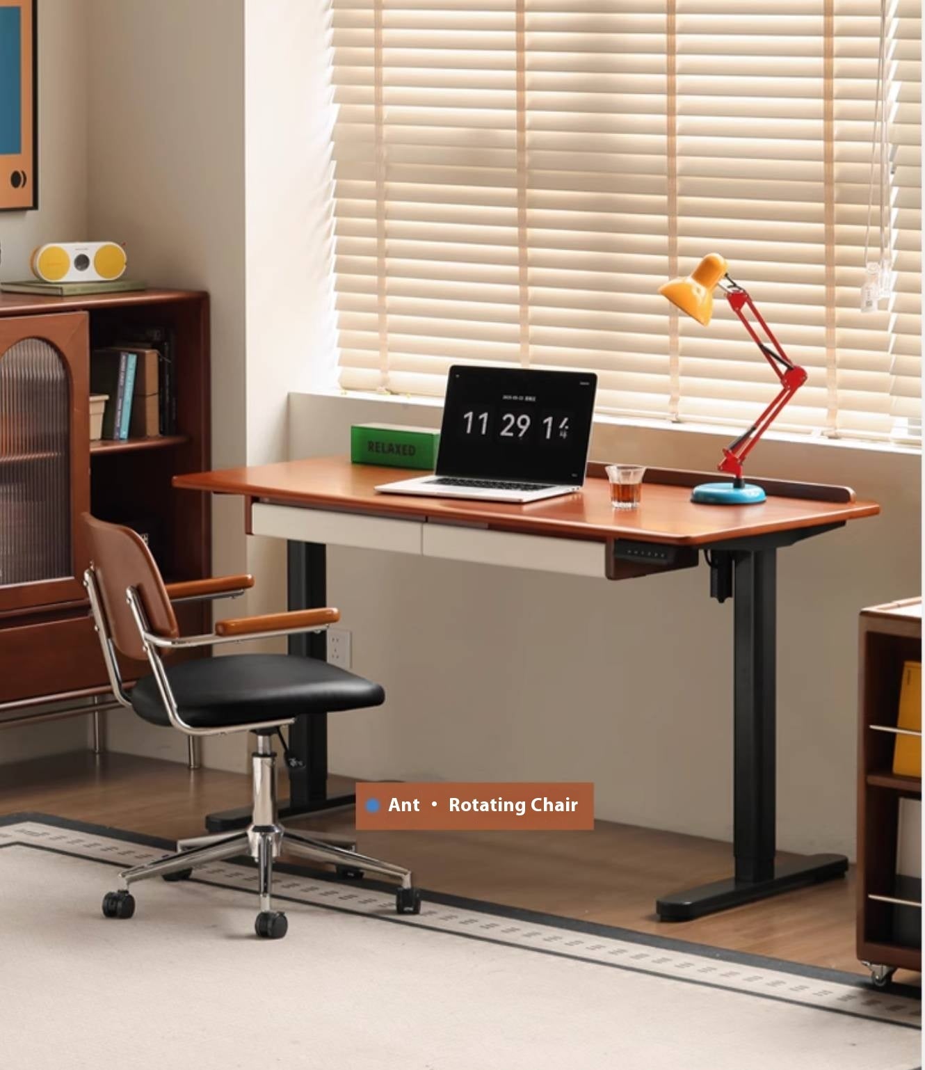 Poplar Solid Wood Antique Style Office Desk With Electric Lift