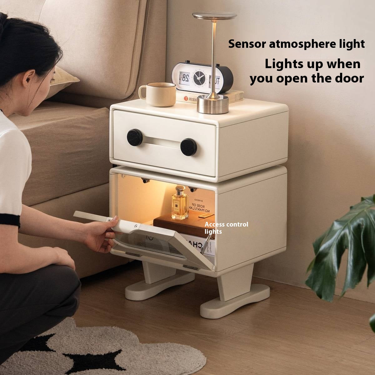 Solid Rubberwood Cream Style Nightstand