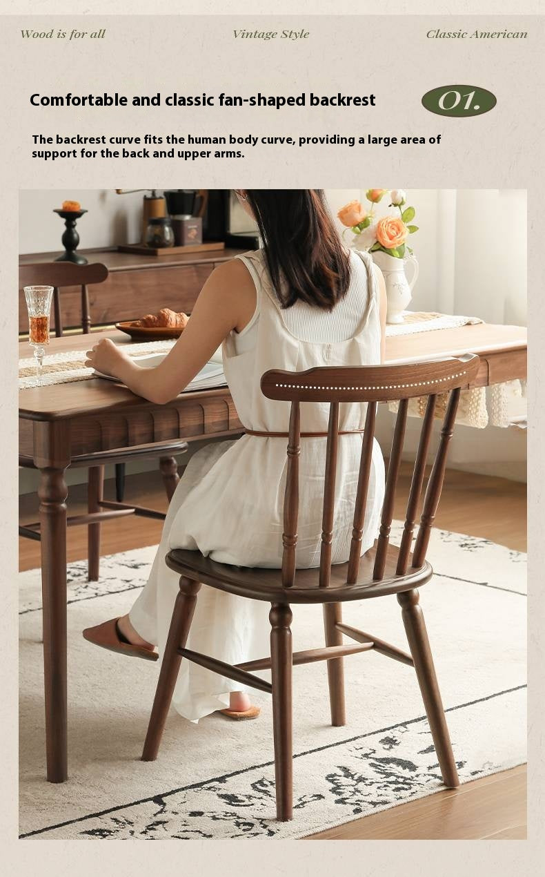 Set 4 pcs Black Walnut Solid Wood American Retro Style Dining Chair