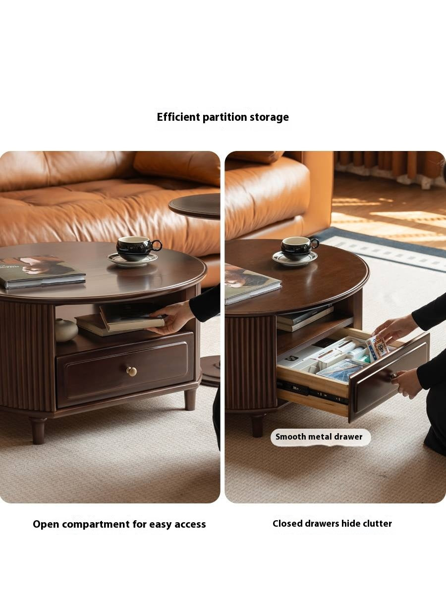 Poplar Solid Wood American Retro Style Round Coffee Table