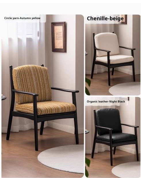 Poplar Solid Wood French Retro Black Backrest Soft Armchair