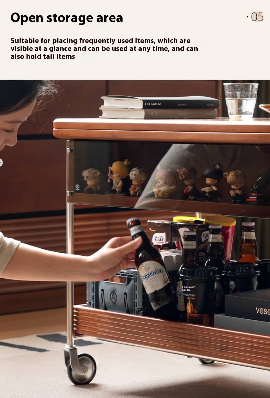 Poplar Solid Wood Middle Ancient Style Mobile Tea Table