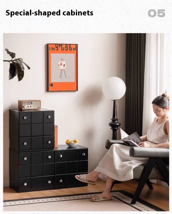 Solid Rubberwood Modern Modular Drawer Cabinet