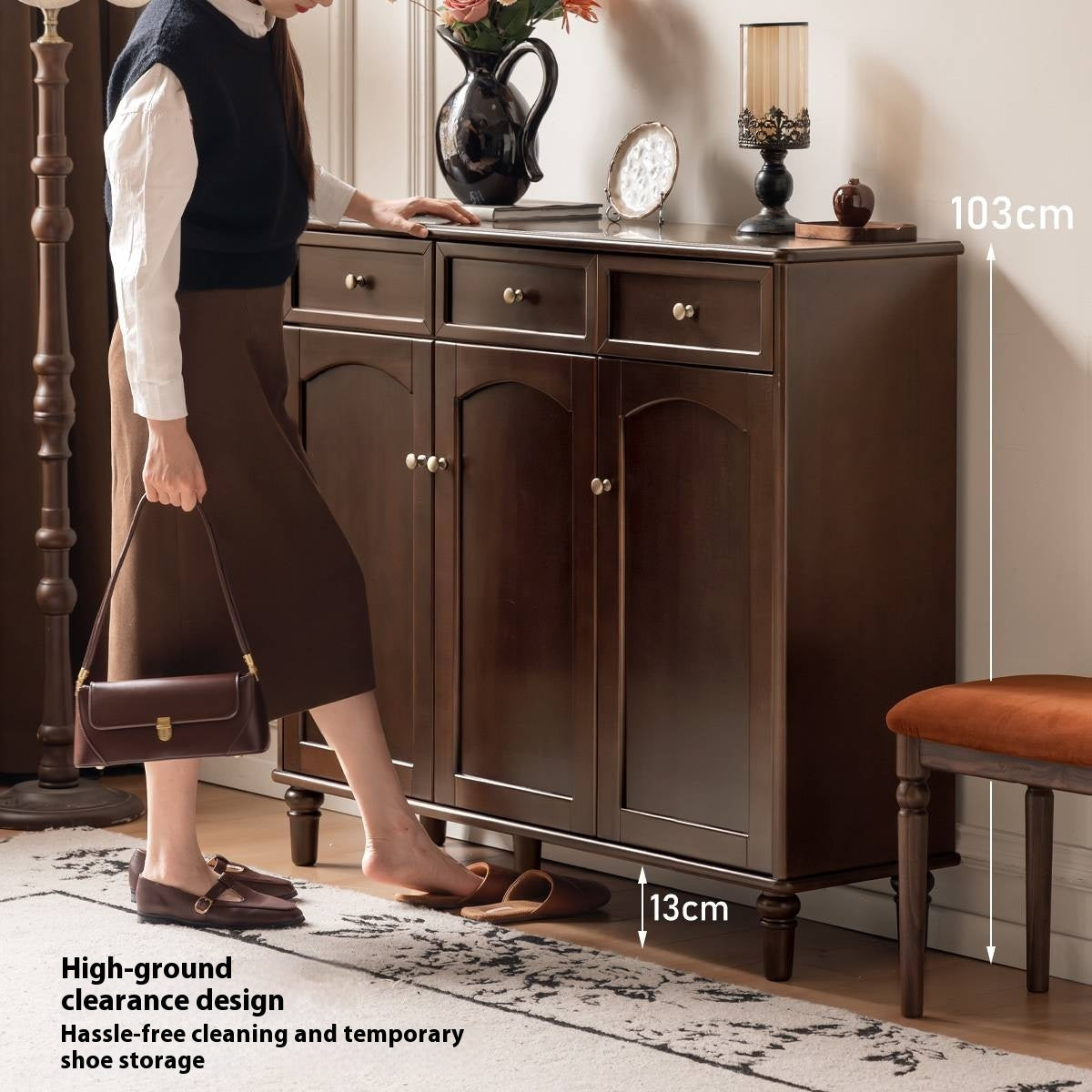 Poplar Solid Wood American Retro Shoe Cabinet