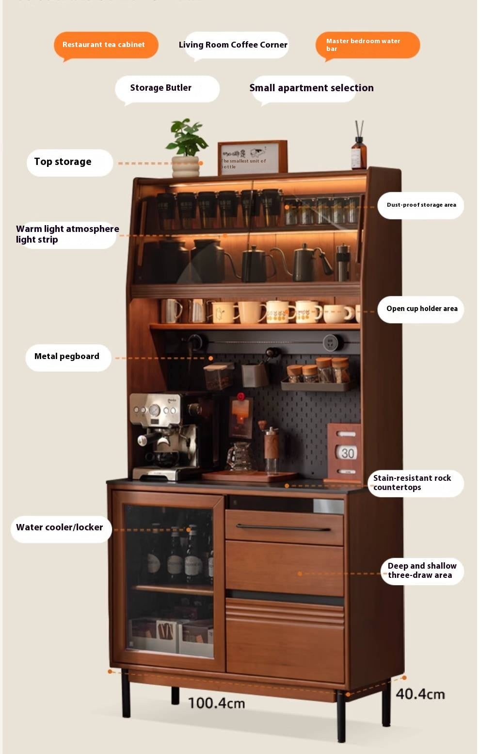 Poplar Solid Wood Antique Style Rock Board Buffet