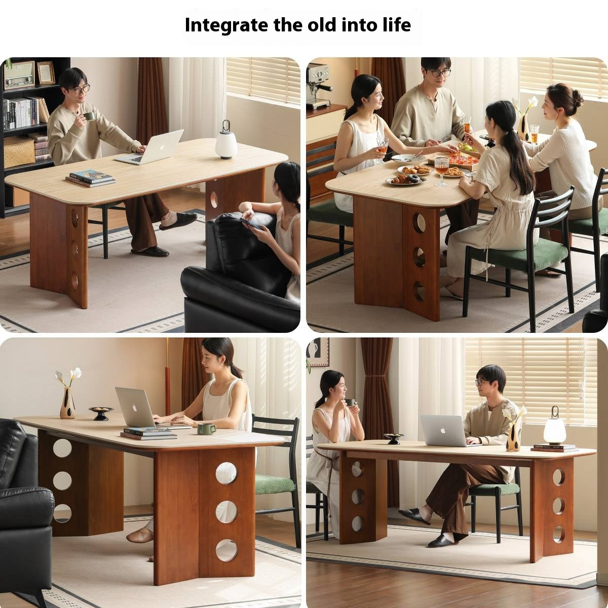 Poplar Solid Wood Medieval Style Rock Plate Dining Table