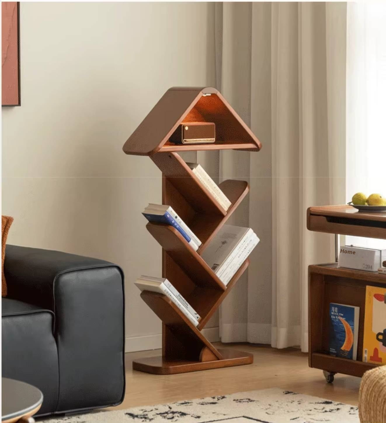 Poplar Solid Wood Mid Century Style Bookshelf And Newspaper Rack