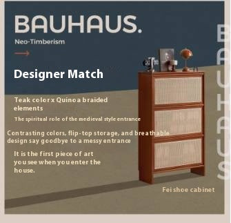 Poplar Solid Wood Rattan Shoe Cabinet Antique Style