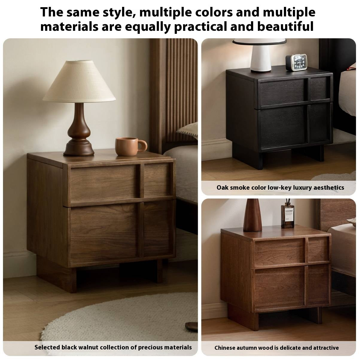 Red Oak, White Oak Solid Wood Two-drawer Nightstand