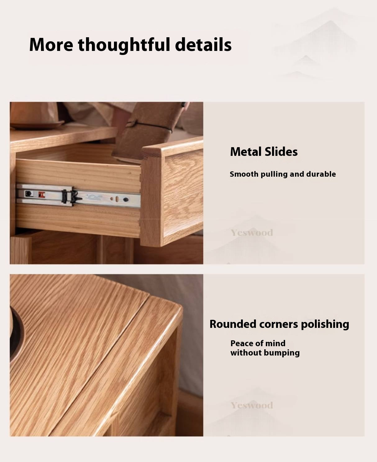 Red Oak, White Oak Solid Wood Two-drawer Nightstand