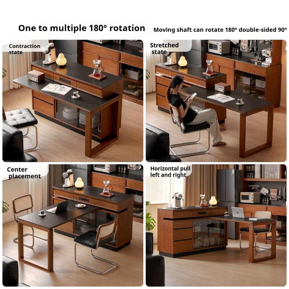 Poplar Solid Wood Island Dining Table Rotatable