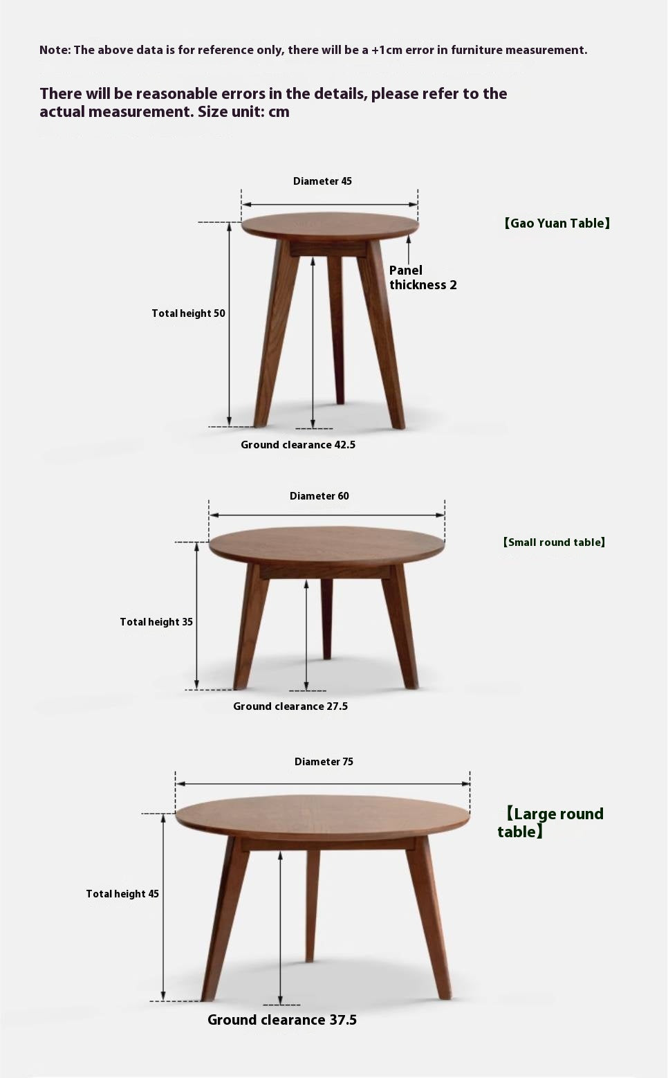 Oak, Solid Rubberwood Round Coffee Table Combination