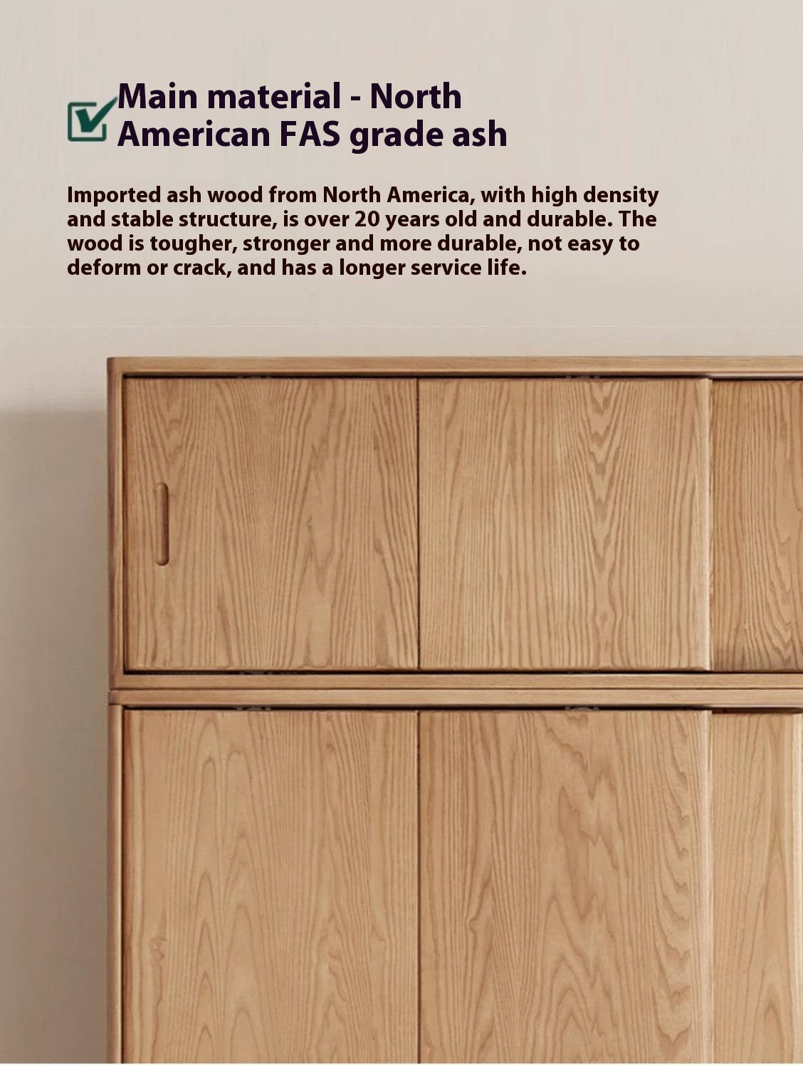 Oak, Ash Solid Wood Wardrobe With Sliding Doors.