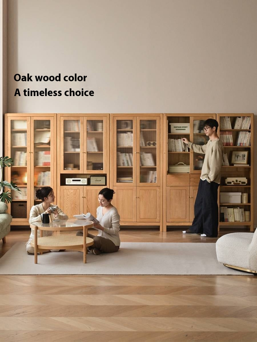 Solid Rubberwood, Oak Solid Wood Modern Bookcase