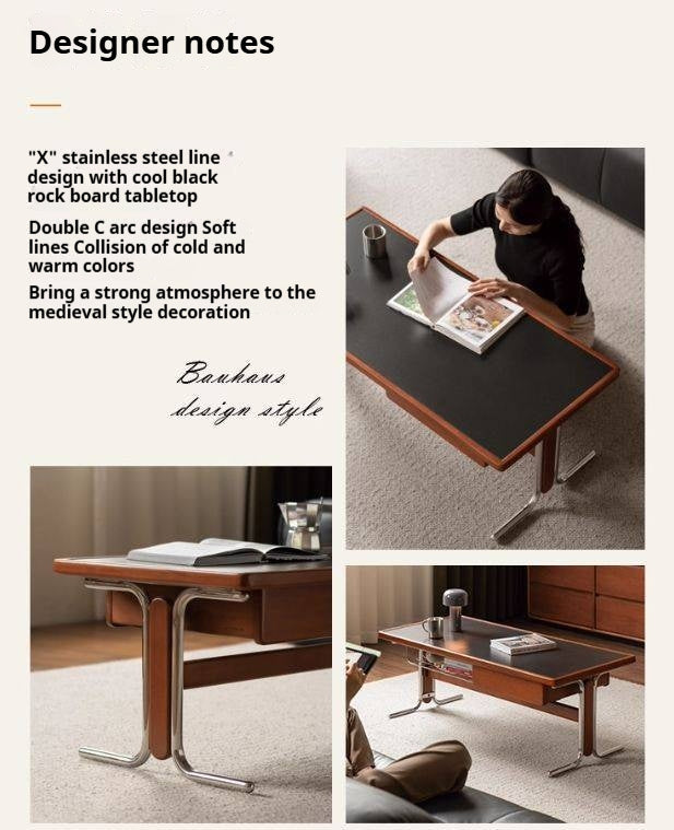 Poplar Solid Wood Ancient Style Rock Plate Tea Table