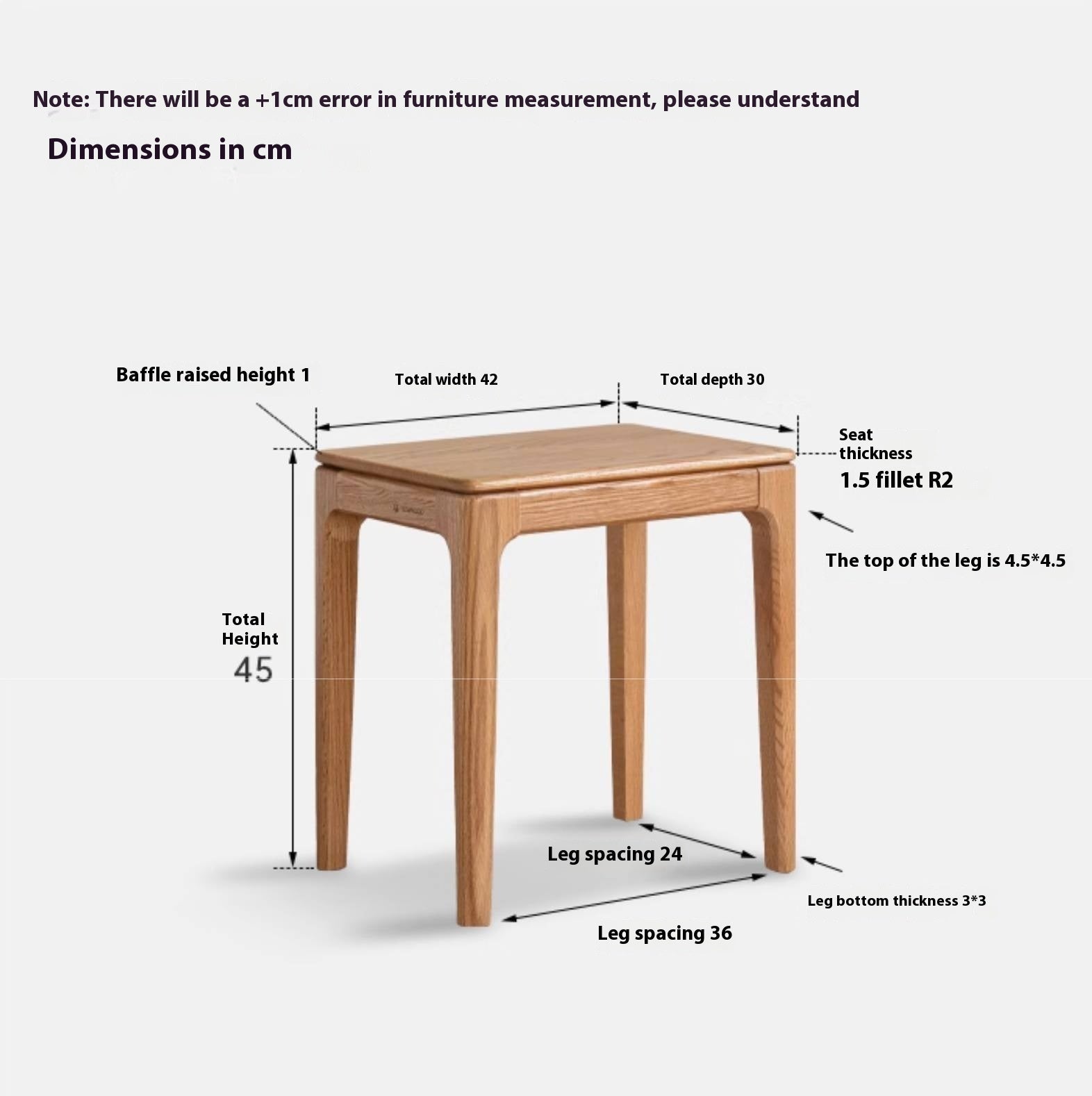 Oak, Ash, Black walnut Solid Wood Modern Style Stool