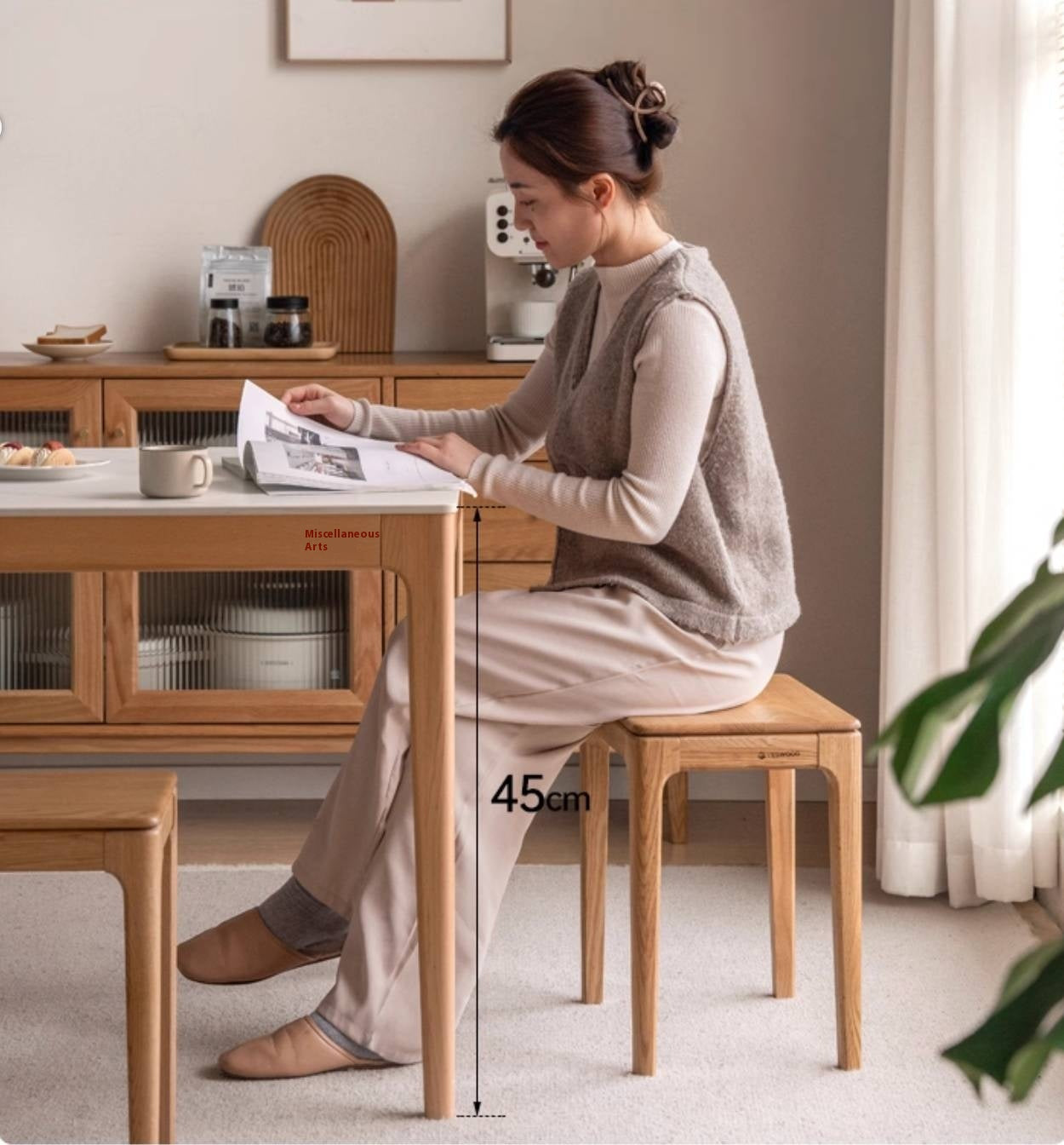 Oak, Ash, Black walnut Solid Wood Modern Style Stool