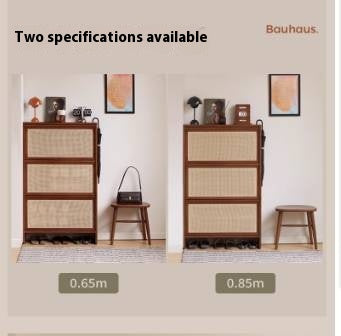 Poplar Solid Wood Rattan Shoe Cabinet Antique Style