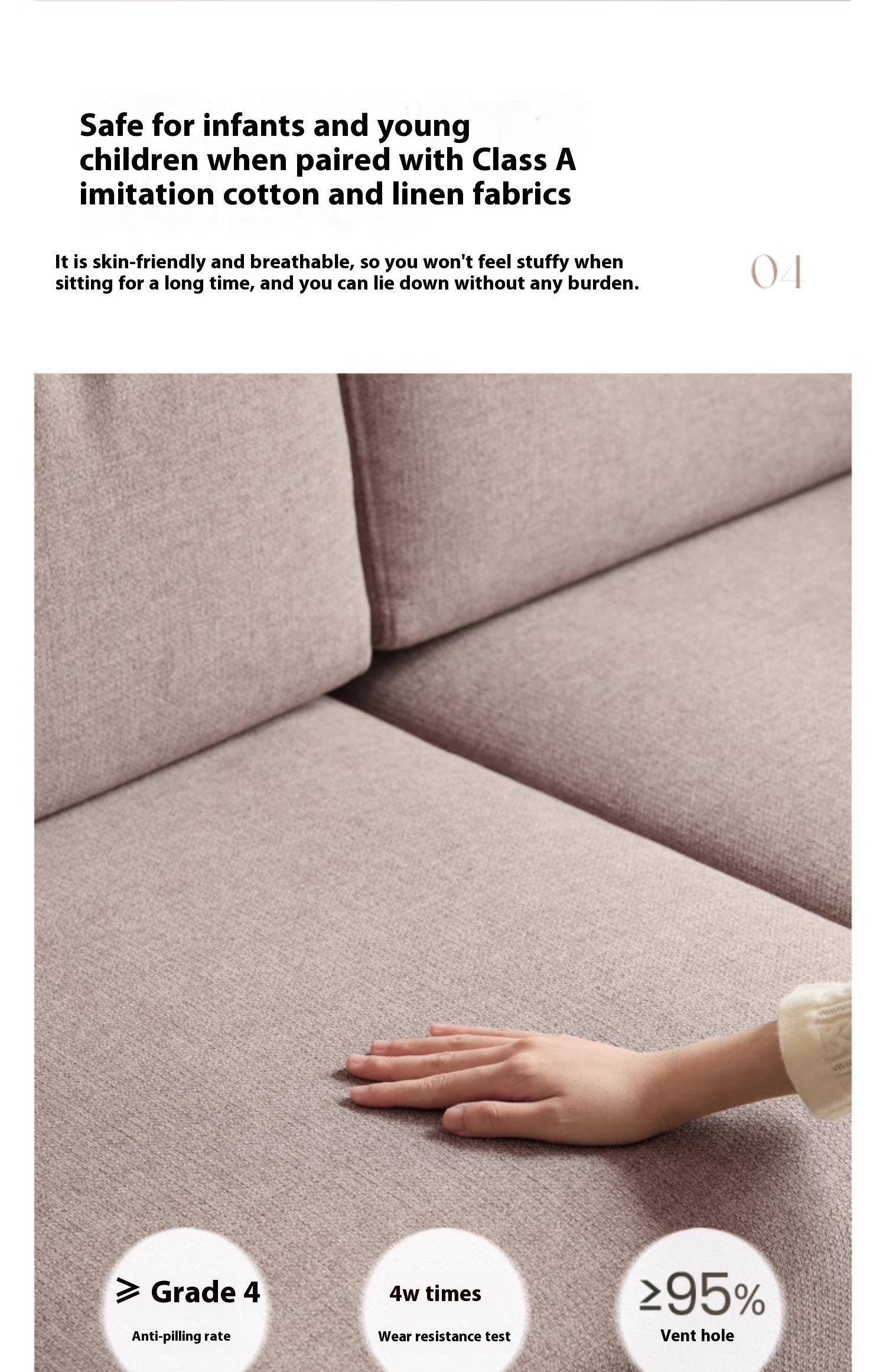 Walnut Solid Wood Three Seat Fabric Sofa