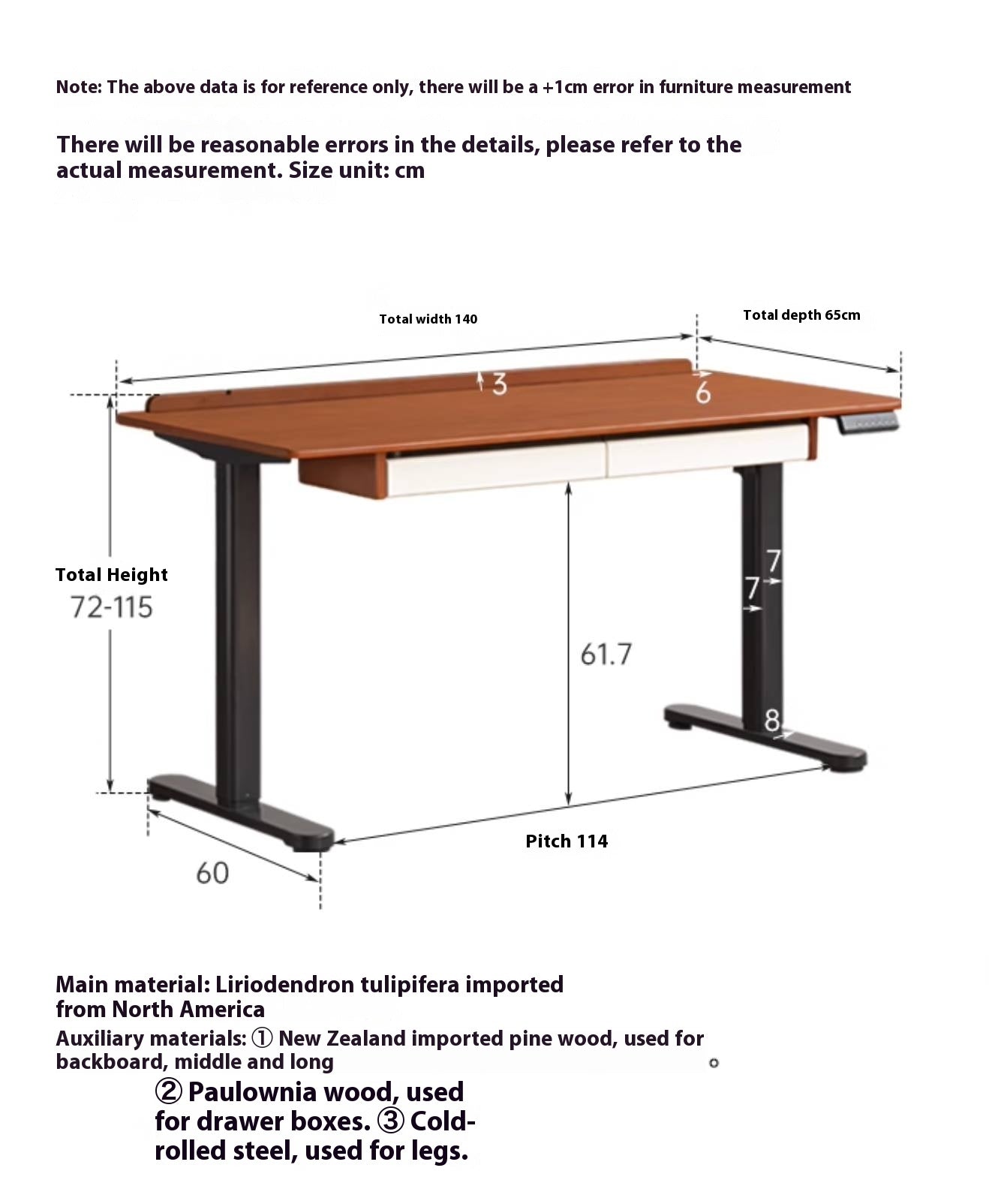Poplar Solid Wood Antique Style Office Desk With Electric Lift