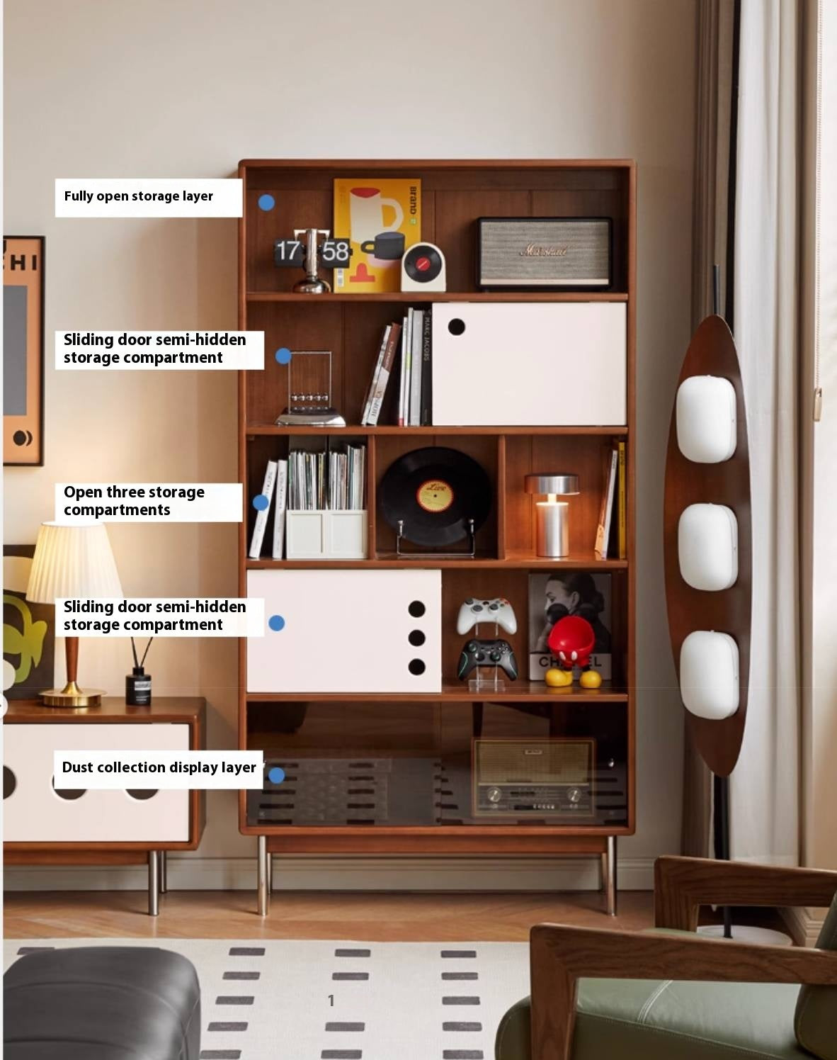 Poplar, Cherry Solid Wood Antique Style Bookshelf