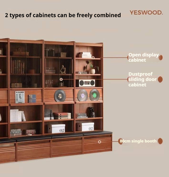 Poplar Solid Wood Combination Bookshelf Antique Style