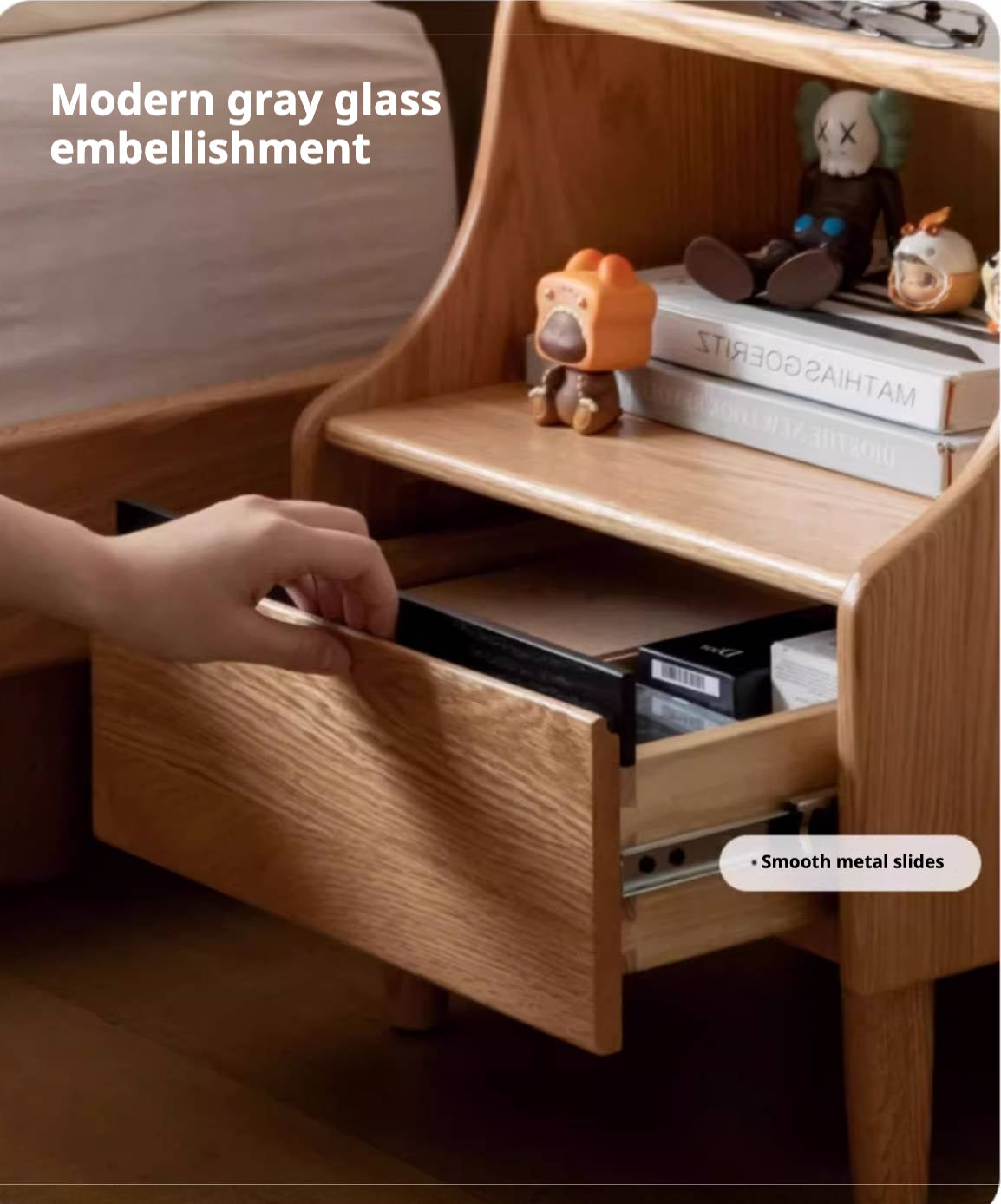 Rubberwood, Oak Solid Wood Log Style Nightstand