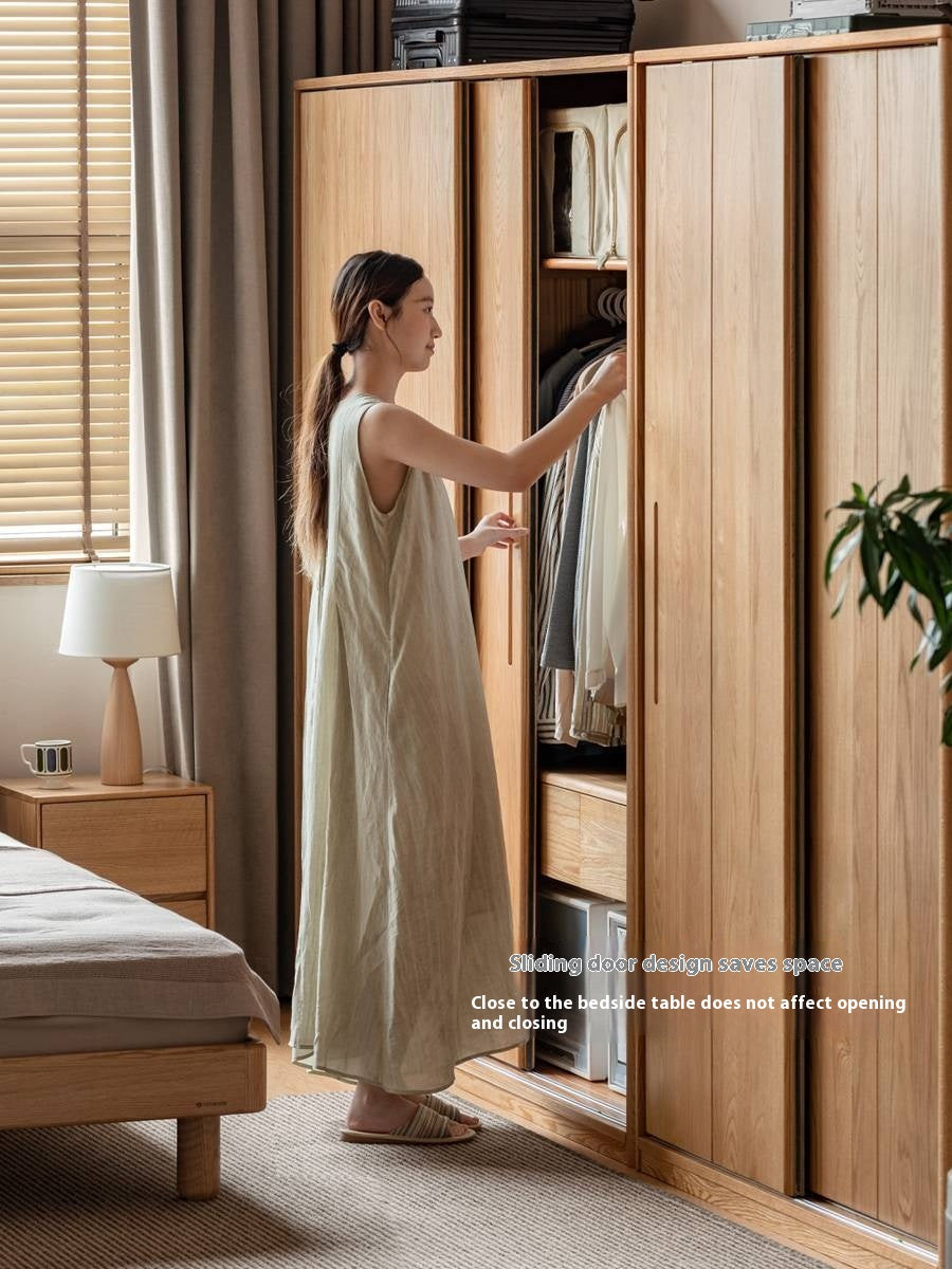 Oak, Ash Solid Wood Wardrobe With Sliding Doors.