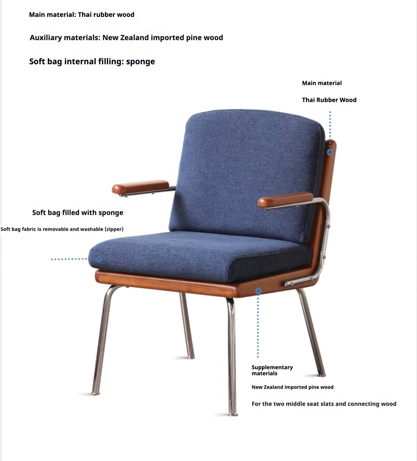 Solid Rubberwood Antique Style Leisure Armchair