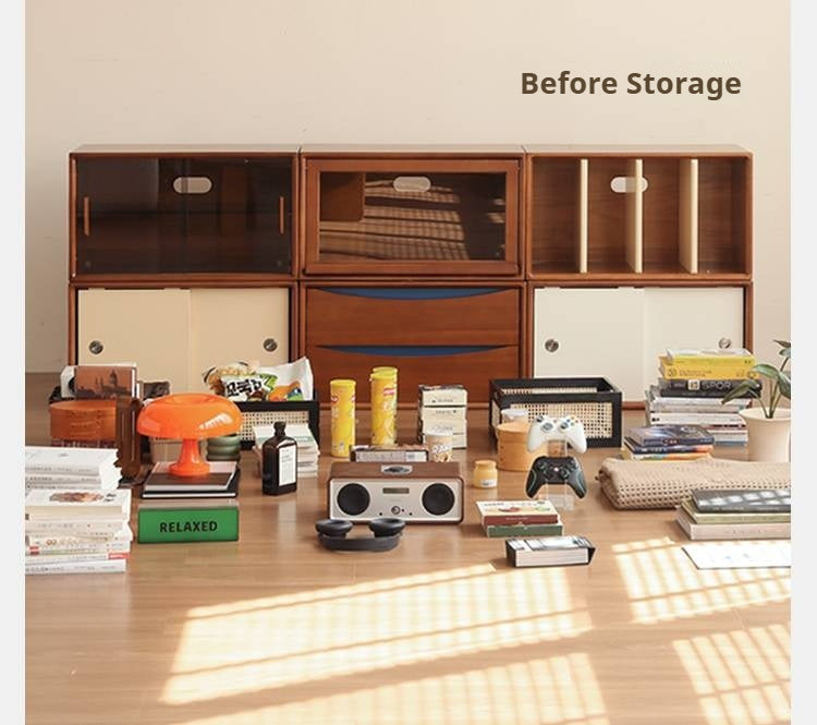 Poplar Solid Wood TV Cabinet Antique Style Module Combination.