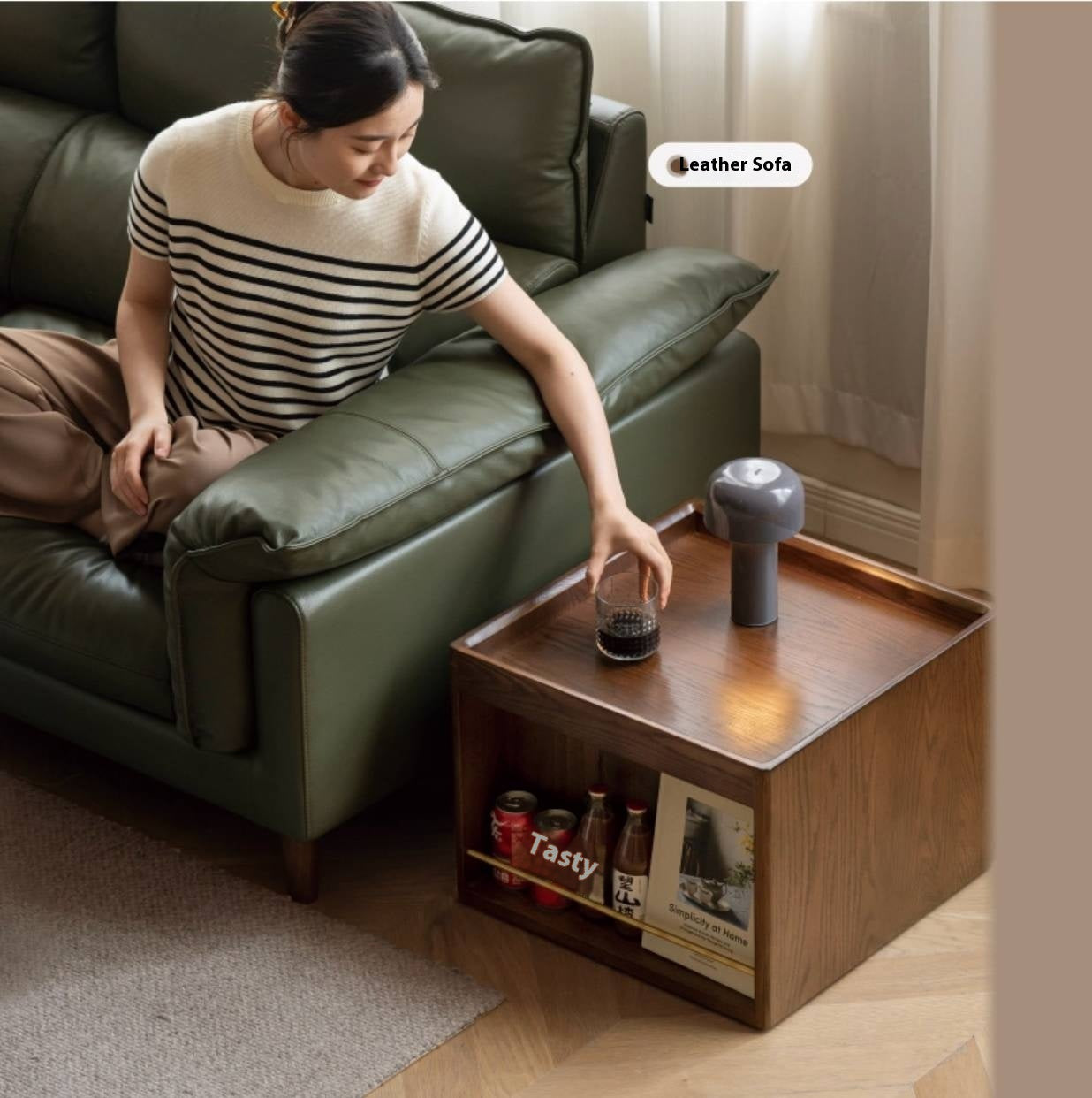 Oak, Black Walnut Solid Wood Modern Style Rock Plate Tea Table