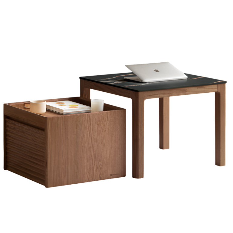 Oak, Black Walnut Solid Wood Modern Style Rock Plate Tea Table