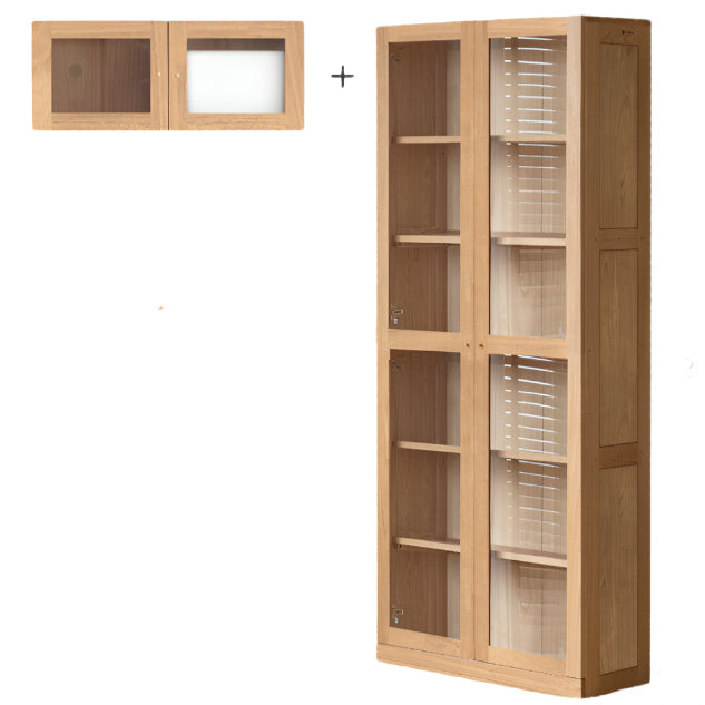 Oak, Rubberwood Solid Wood Bookcase With Glass Doors