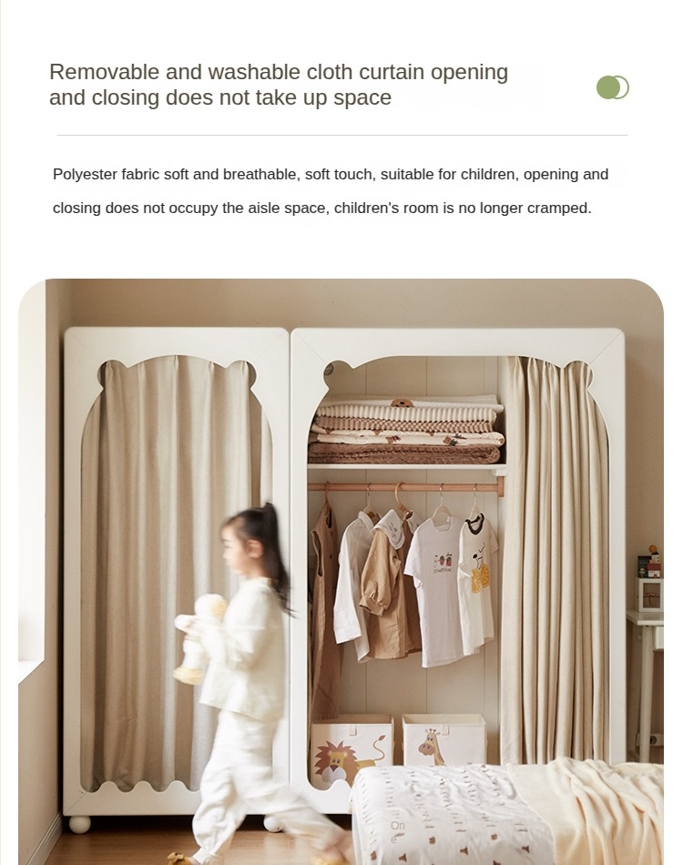 Solid Rubberwood Cream Style Children's Wardrobe