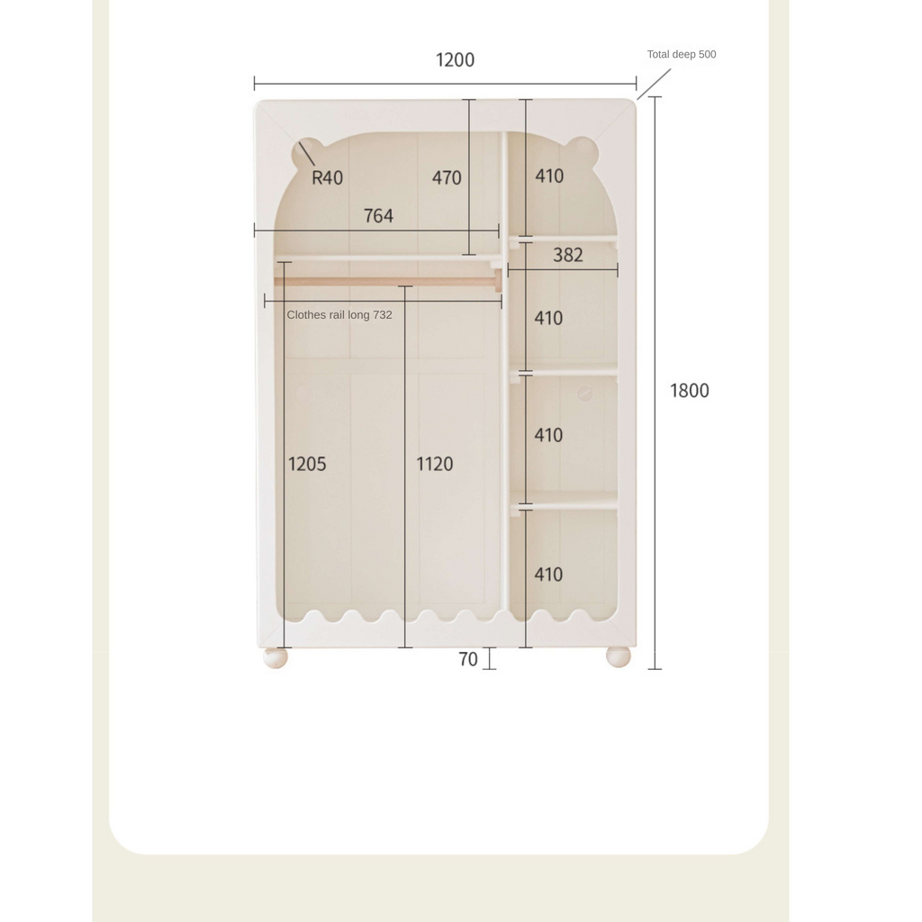 Solid Rubberwood Cream Style Children's Wardrobe