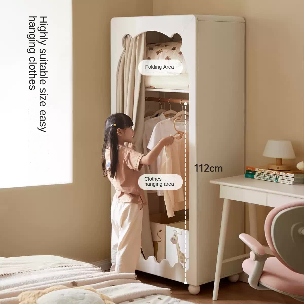 Solid Rubberwood Cream Style Children's Wardrobe