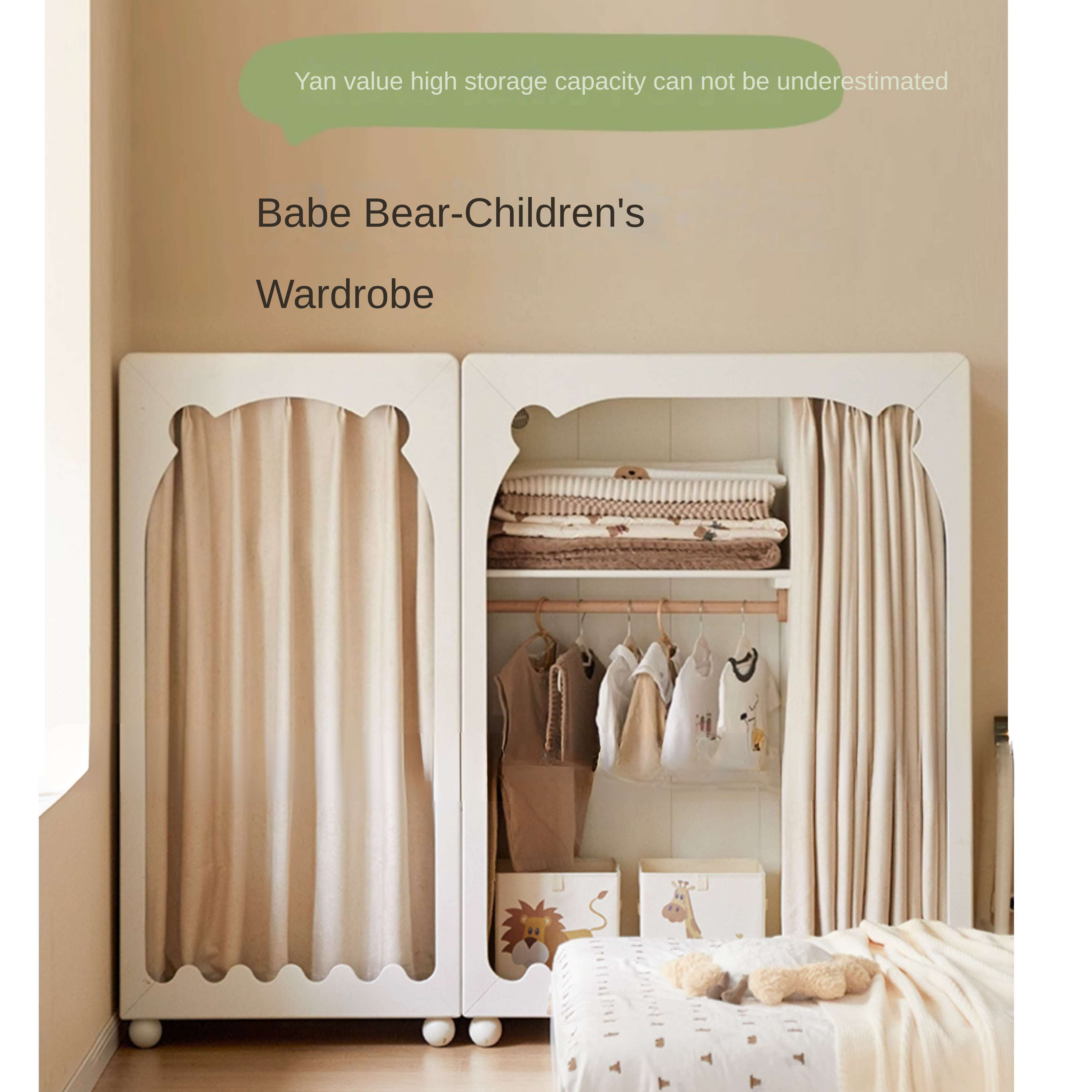 Solid Rubberwood Cream Style Children's Wardrobe