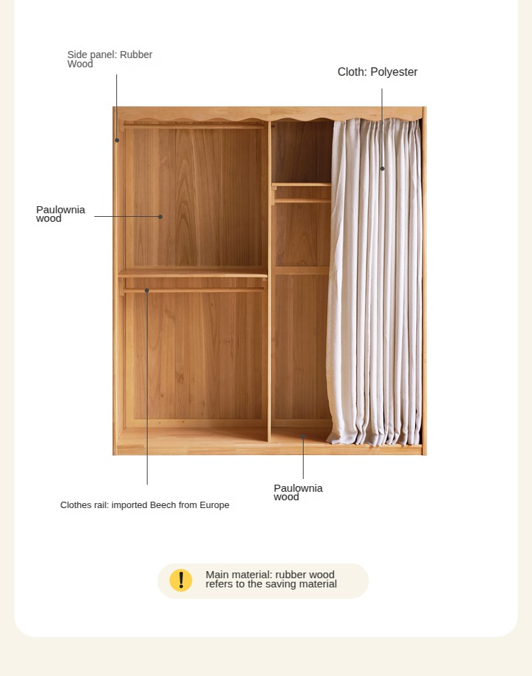 Solid Rubberwood Dustproof Layered Wardrobe